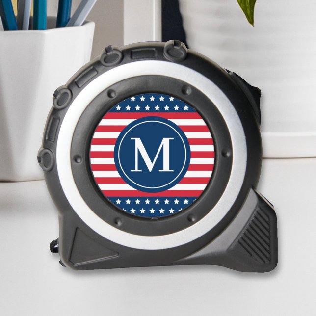 Mètre Ruban American Red White Blue Monogramme personnalisé in (Créateur téléchargé)