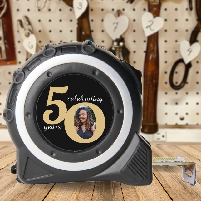 Mètre Ruban Black & Gold 50 Photo Cinquante ans 50e anniversai (Black & Gold 50 Photo Fifty Years 50th Birthday Tape Measure)