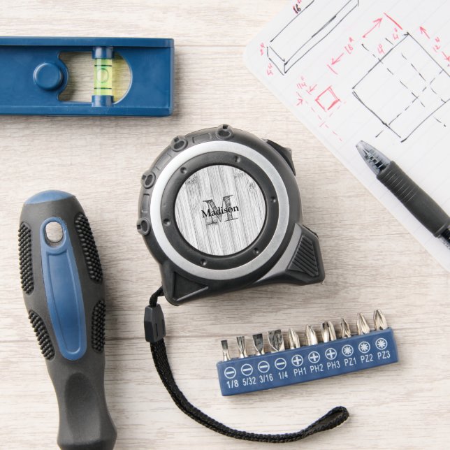 Mètre Ruban Cool gris imprimé bois de bambou Monogramme (Atelier)