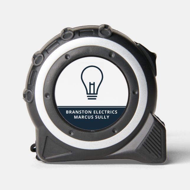 Mètre Ruban Design d'ampoule bleue, Electricien (Recto)