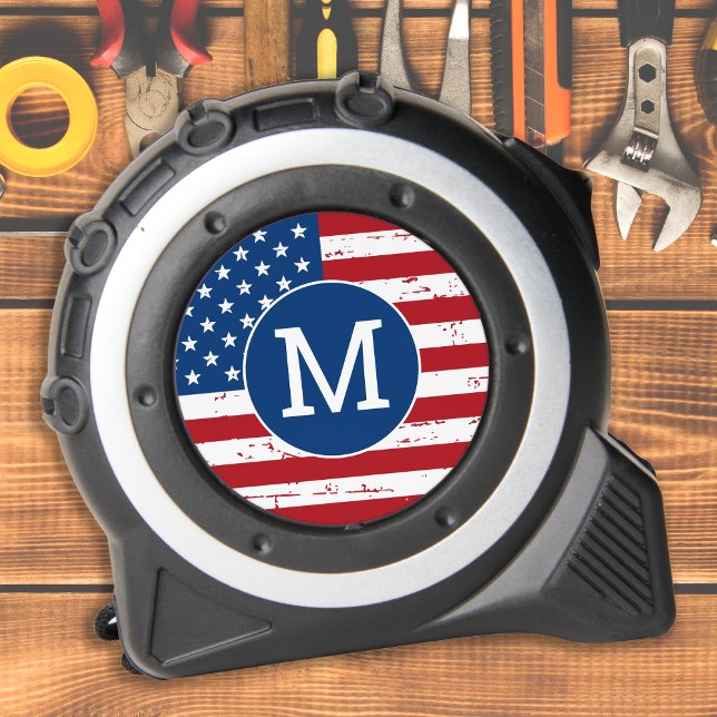 Mètre Ruban Drapeau américain Personnalisé Monogramme Patrioti (Créateur téléchargé)
