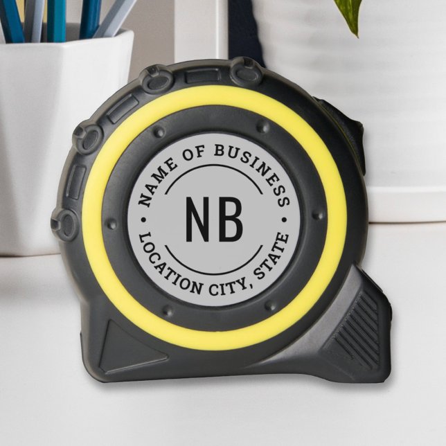 Mètre Ruban Entreprise moderne Gris et Noir Personnalisé Nom (Créateur téléchargé)