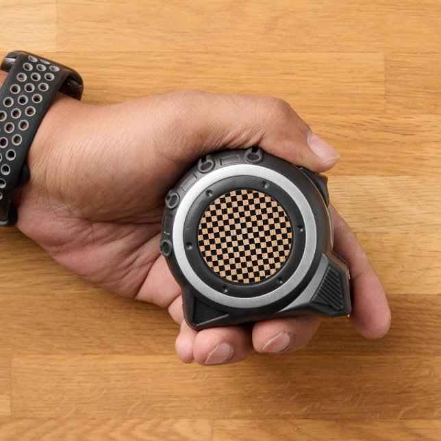 Mètre Ruban Modern Black and Wood Art Square Pattern (Maison)