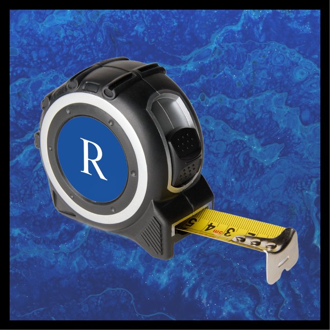 Mètre Ruban Monogramme blanc sur outil personnalisé bleu pour  (Créateur téléchargé)