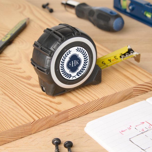 Mètre Ruban Monogramme de couronne de laurier bleu marine (Boiseries)