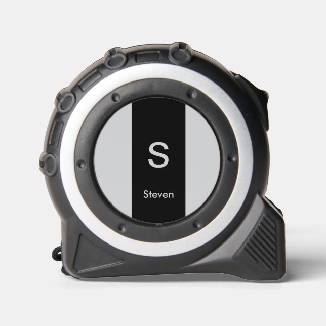 Mètre Ruban Monogramme deux tons moderne noir et gris (Recto)