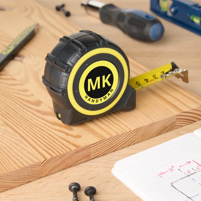 Mètre Ruban Monogramme Initiales Jaune Black Handyman Business (Boiseries)
