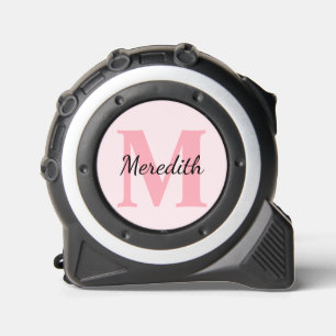 Mètre Ruban Monogramme moderne Nom personnalisé rose