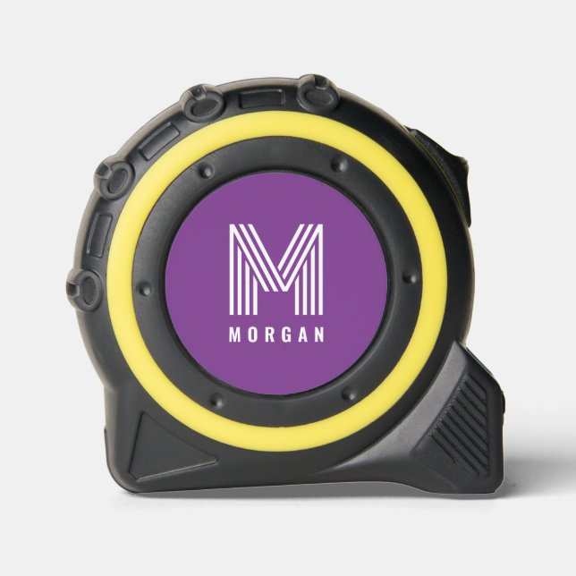 Mètre Ruban Nom du monogramme moderne Bold | Violet (Recto)