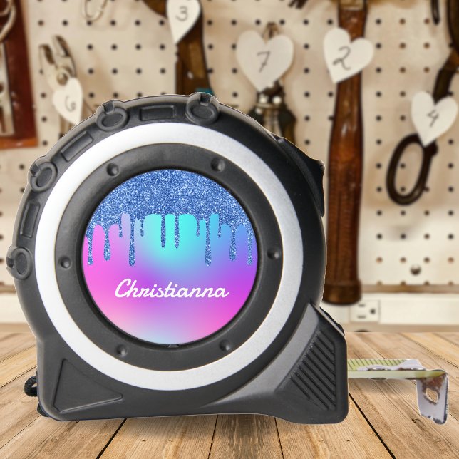 Mètre Ruban Parties scintillant Bleue Fluorescent Neon Rose &  (Blue Glitter Drip Fluorescent Neon Pink & Purple Tape Measure)