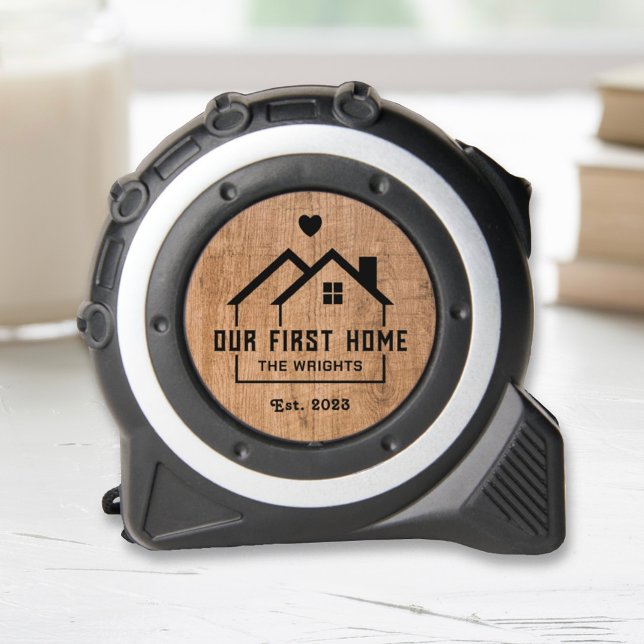 Mètre Ruban Personnalisé Notre Première Maison Bois Rustique (Créateur téléchargé)