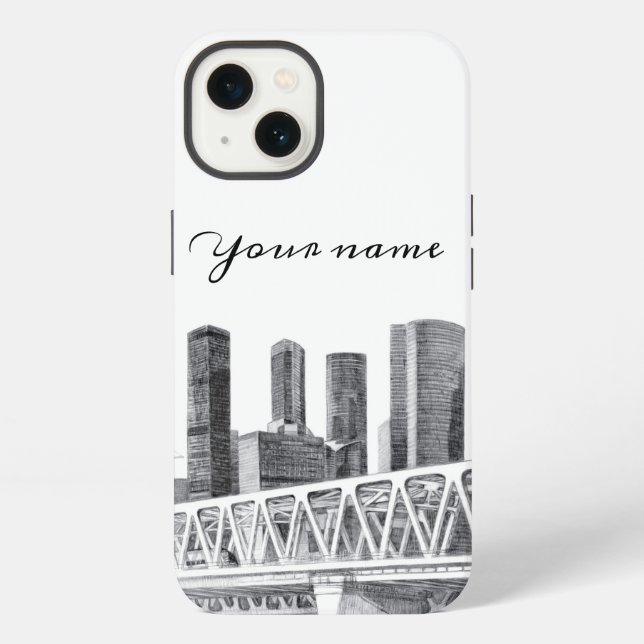 Metro bridge Pencil drawing iPhone Case (Back)