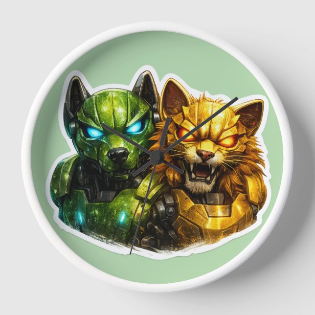 Metro canine and feline battle wall clock (Front)