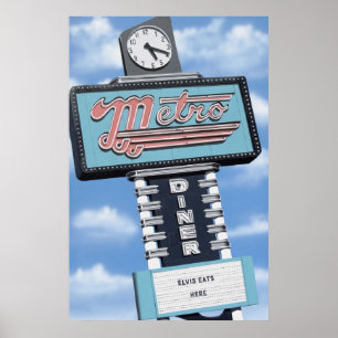 Metro Diner on Route 66 Retro Neon Print