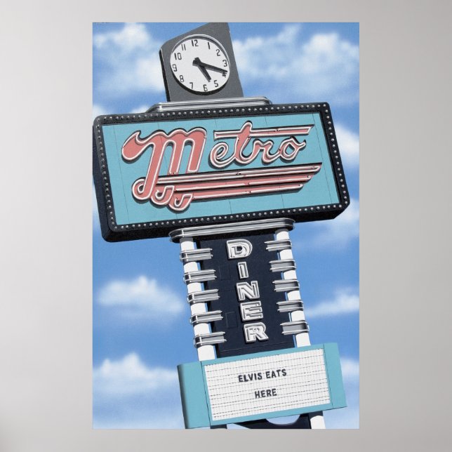 Metro Diner on Route 66 Retro Neon Print (Front)