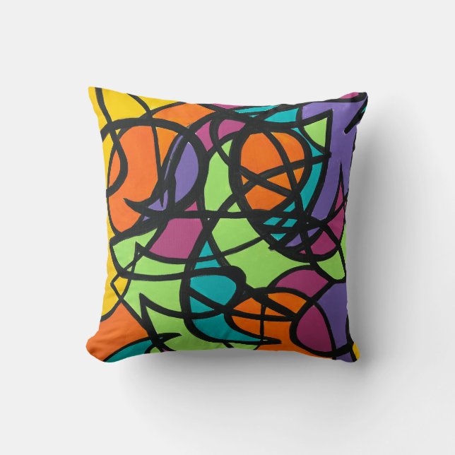 Metro Moon-Hand Painted Abstract Art Throw Pillow (Front)