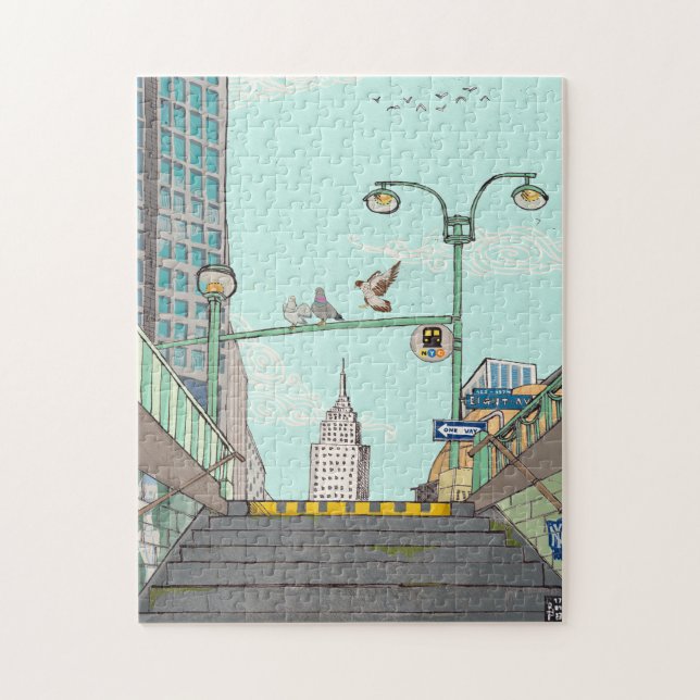 Metro Stop Manhattan NYC Whimsical Illustration Jigsaw Puzzle (Vertical)