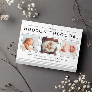 Metro Stripe Birth Announcement Grey