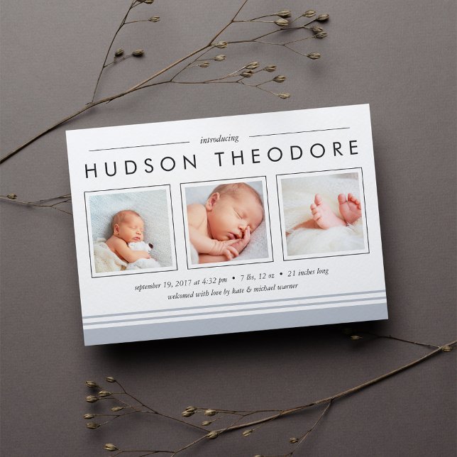 Metro Stripe Birth Announcement | Grey (Creator Uploaded)