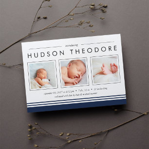 Metro Stripe Birth Announcement Navy