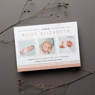 Metro Stripe Birth Announcement Papaya