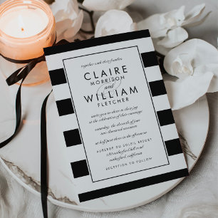 Metro Stripe   Black & White Stripe Wedding Invitation