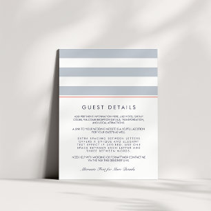 Metro Stripe Guest Information Card Coral & Grey