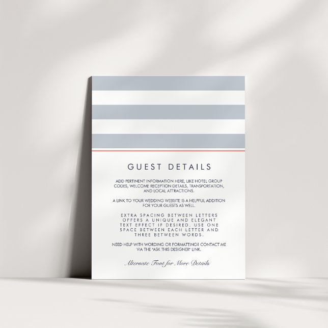 Metro Stripe Guest Information Card | Coral & Grey (Creator Uploaded)