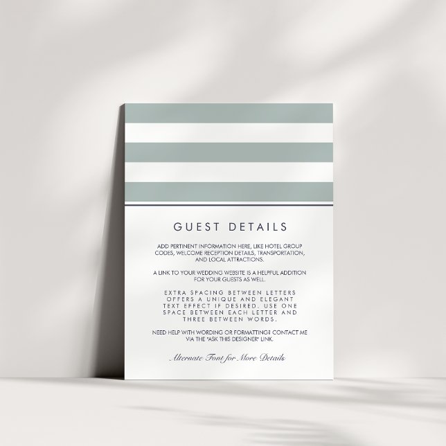 Metro Stripe Guest Information Card | Greyed Jade (Creator Uploaded)