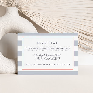 Metro Stripe Reception Card Coral and Grey