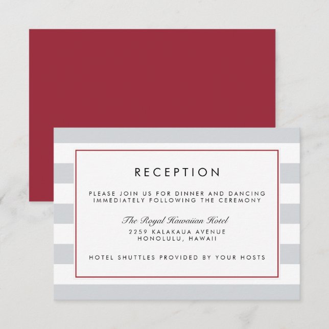Metro Stripe Reception Card | Cranberry (Front/Back)