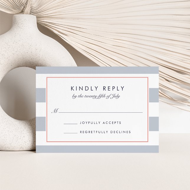 Metro Stripe RSVP Card | Coral and Grey (Creator Uploaded)