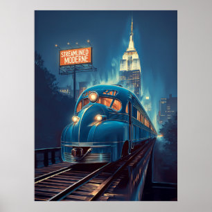 Metropolis Express   Art Deco New York Train Poster