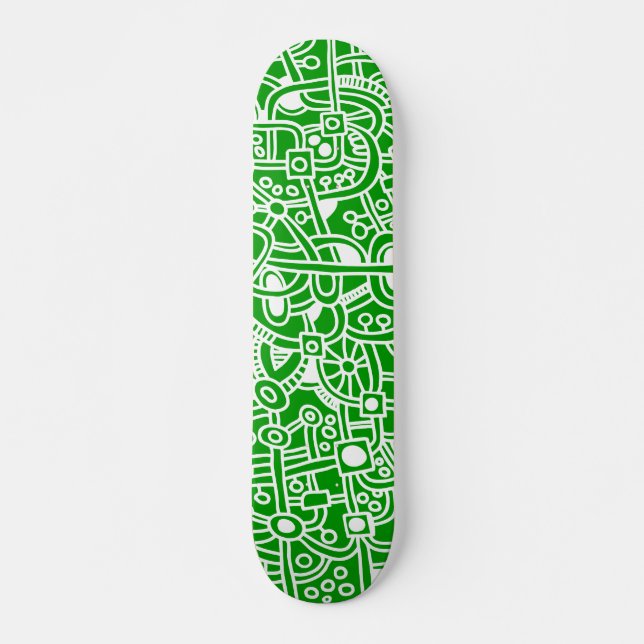 Metropolis I - White on Green Skateboard (Front)