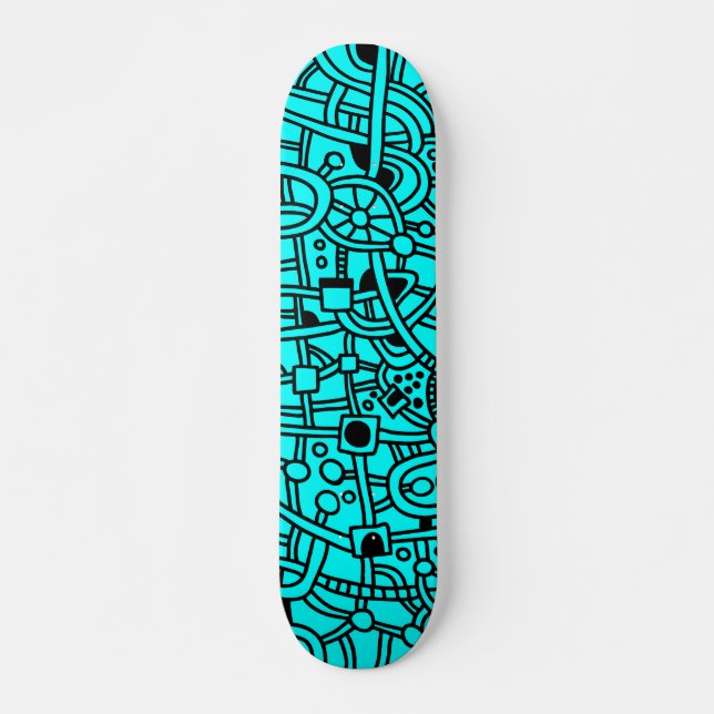 Metropolis II - Black on Cyan Skateboard (Front)