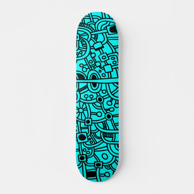 Metropolis III - Black on Cyan Skateboard (Front)