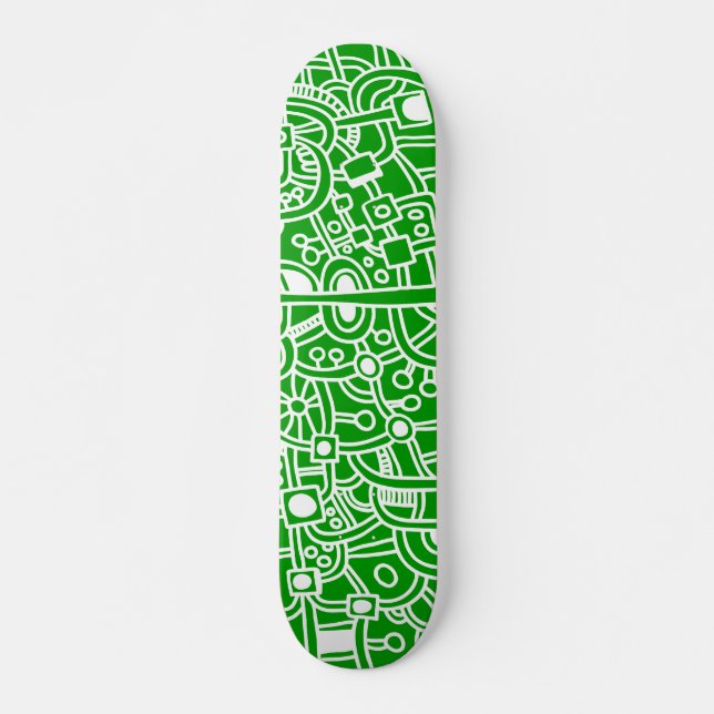 Metropolis III - White on Green Skateboard (Front)