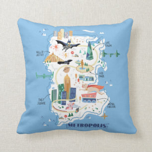 Metropolis Story Book Map Throw Pillow