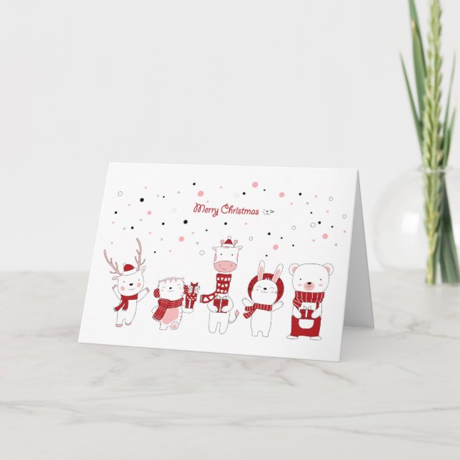 Mets animaux en carte de Noël de neige (Devant)