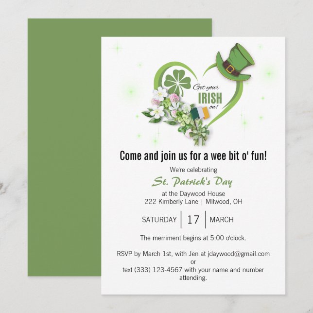 Mettez Votre Irlandais ! Invitation de la fête de  (Devant / Derrière)