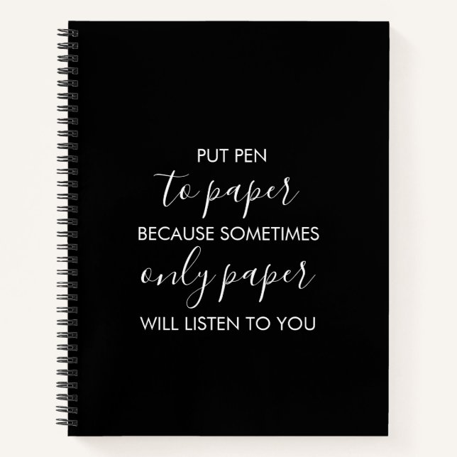Mettre le stylo au papier Carnet noir amusant (Devant)