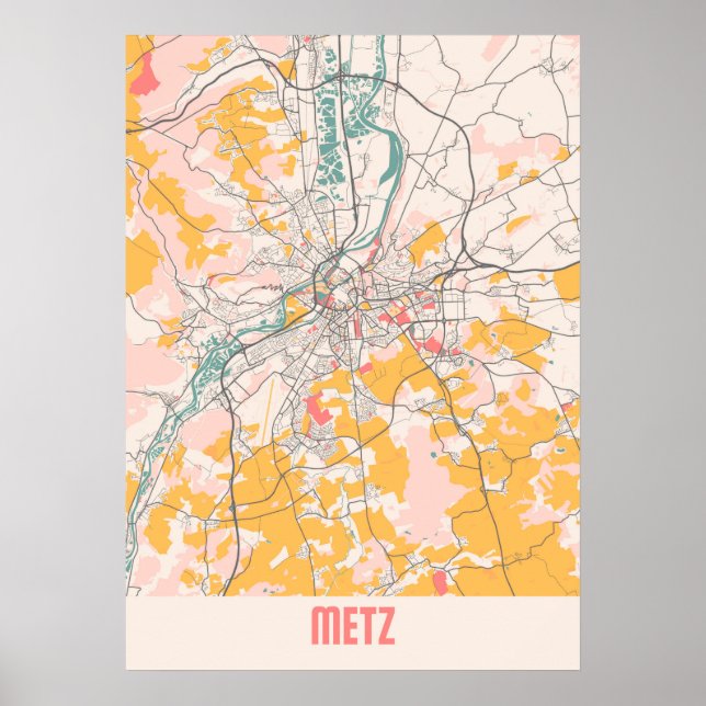 Metz - France Chalk City Map Poster (Front)