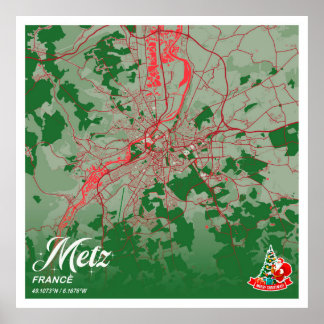 Metz - France Christmas Colour City Map Poster