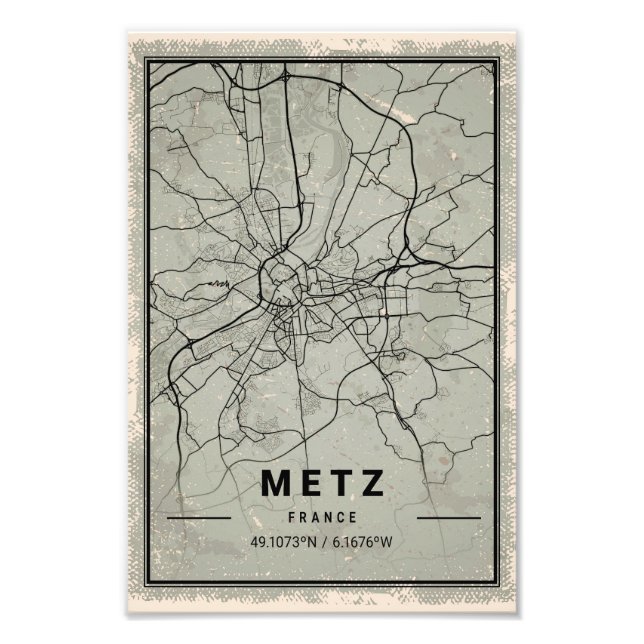 Metz france map print poster canvas (Front)
