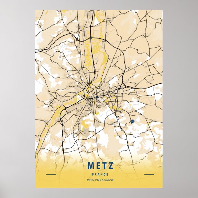 Metz - France Yellow City Map Poster (Front)