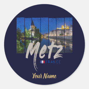 Metz Grand Est France at Night vintage Souvenir Classic Round Sticker