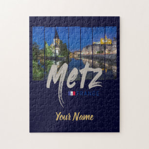 Metz Grand Est France at Night vintage Souvenir Jigsaw Puzzle