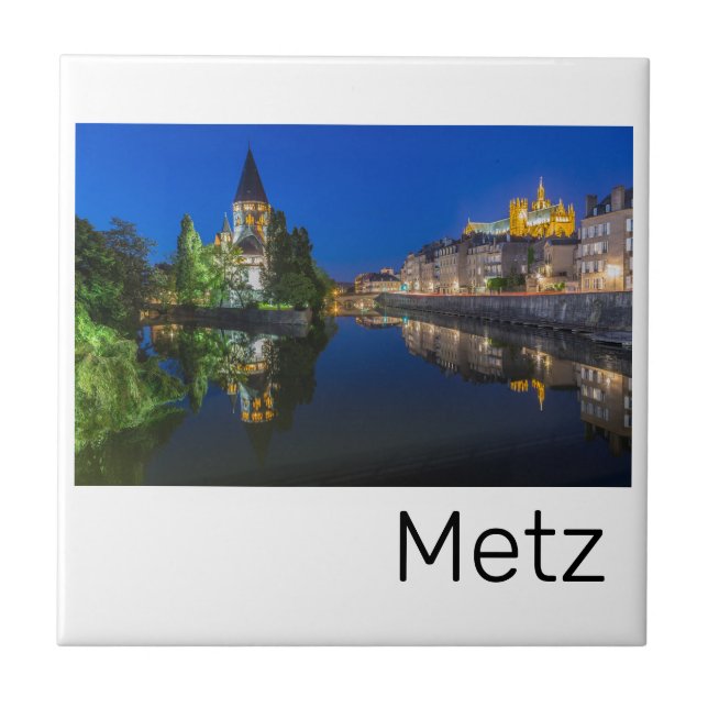 Metz Temple Neuf France Night Moselle Souvenir Tile (Front)