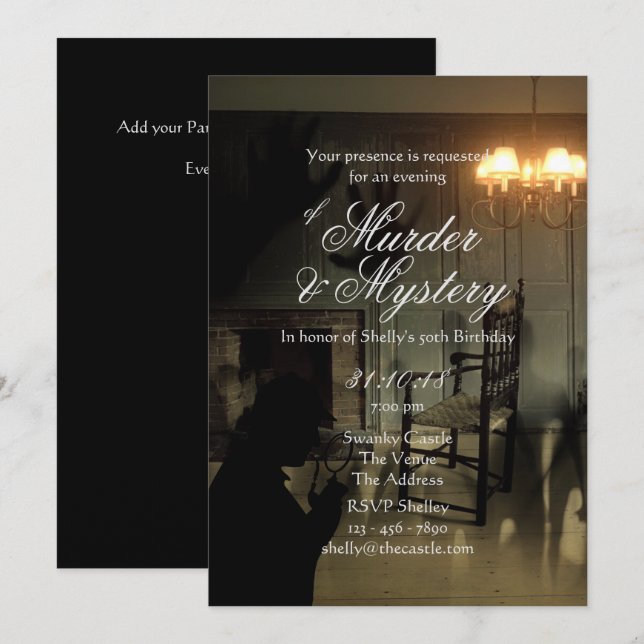 Meurtre Mystère Invitations Enquête sur la scène d (Devant / Derrière)