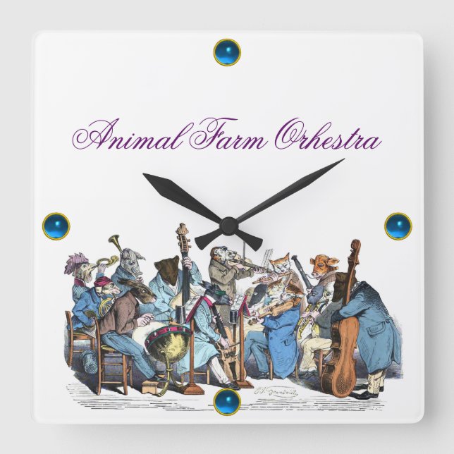 MEW MUSICAL LANGUAGE ANIMAL FARM ORCHESTRA  SQUARE SQUARE WALL CLOCK (Front)